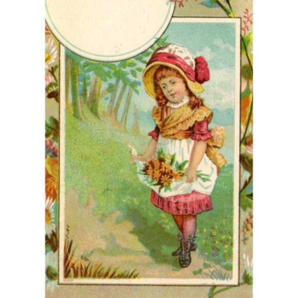 1880-90's Sweet Little Girl Flowers In Apron by Bufford Victorian Trade Card FAB - Picture 1 of 9